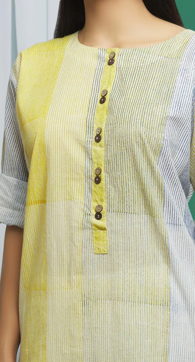 Yellow Cotton Striped Kurta