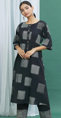 Monochrome Black Straight Cotton Handblock Print Kurta - BANANA labs