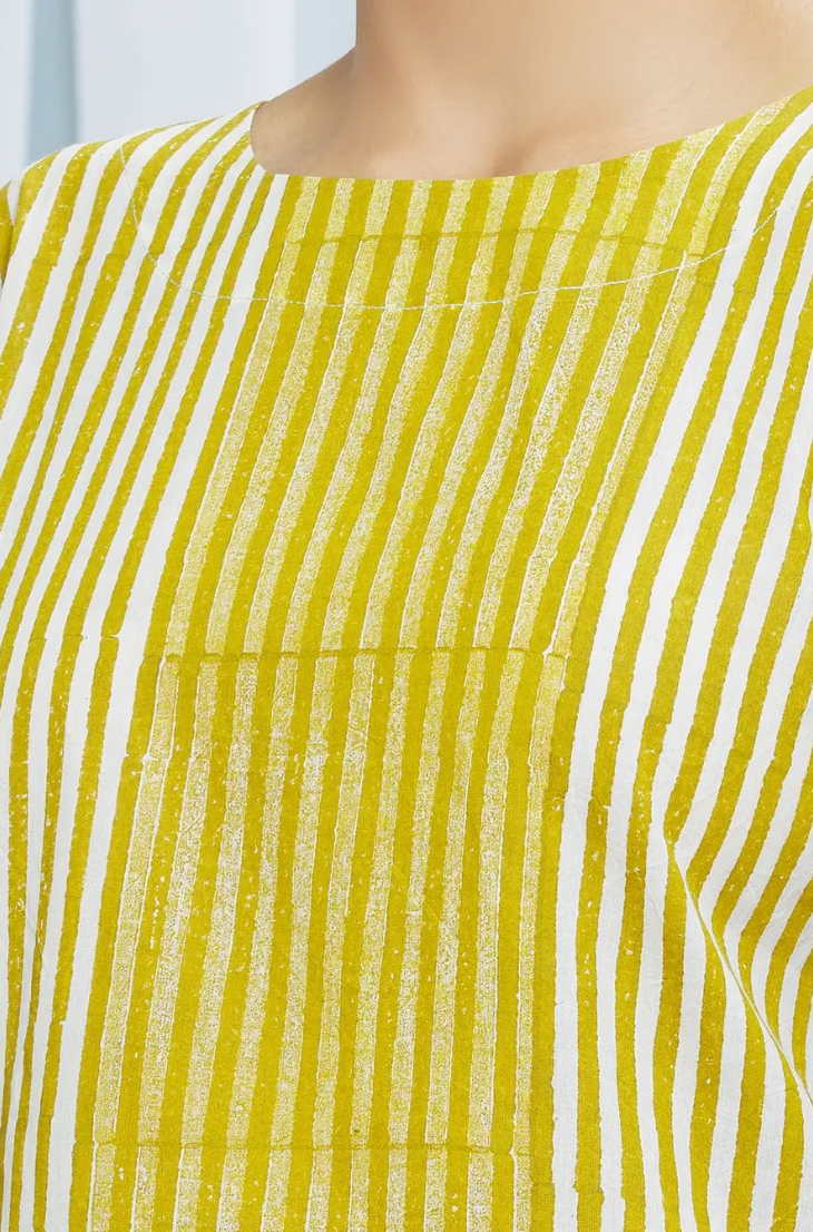 Yellow Straight Cotton Printed Kurta