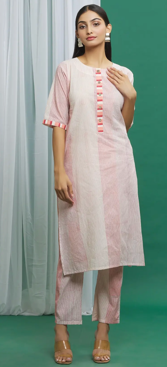 Clove Pink Cotton Stripe Pattern Kurta