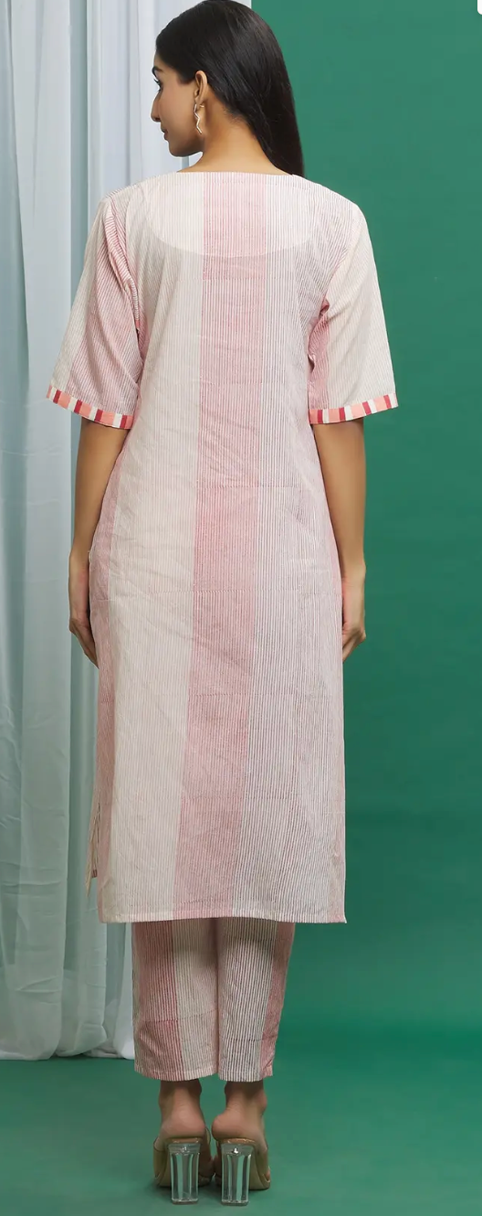 Clove Pink Cotton Stripe Pattern Kurta