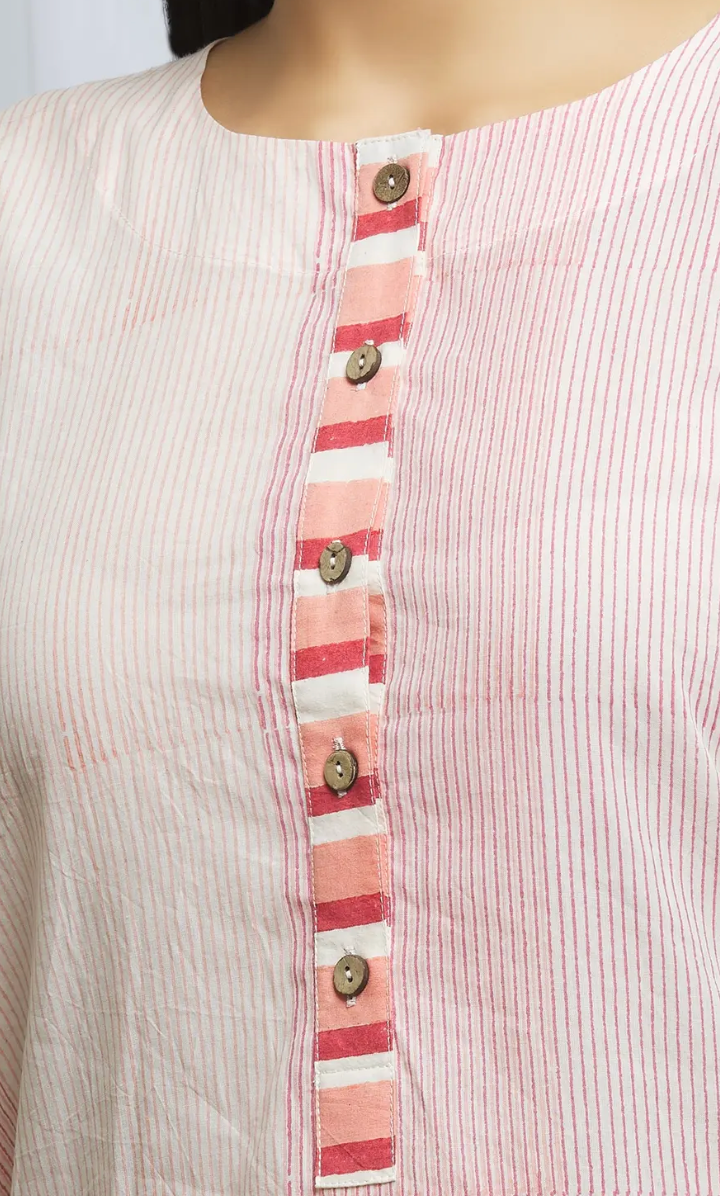 Clove Pink Cotton Stripe Pattern Kurta