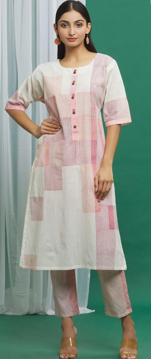 Clove Pink Cotton Geometric Print Kurta