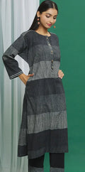 Monochrome Black Cotton Stripe Print Kurta - BANANA labs