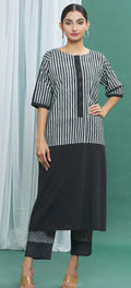 Monochrome Black Straight Cotton Printed Kurta - BANANA labs