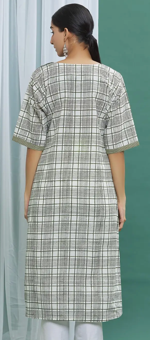 Green Cotton Printed Kurta