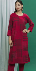 Red Cotton Abstract Print Kurta - BANANA labs