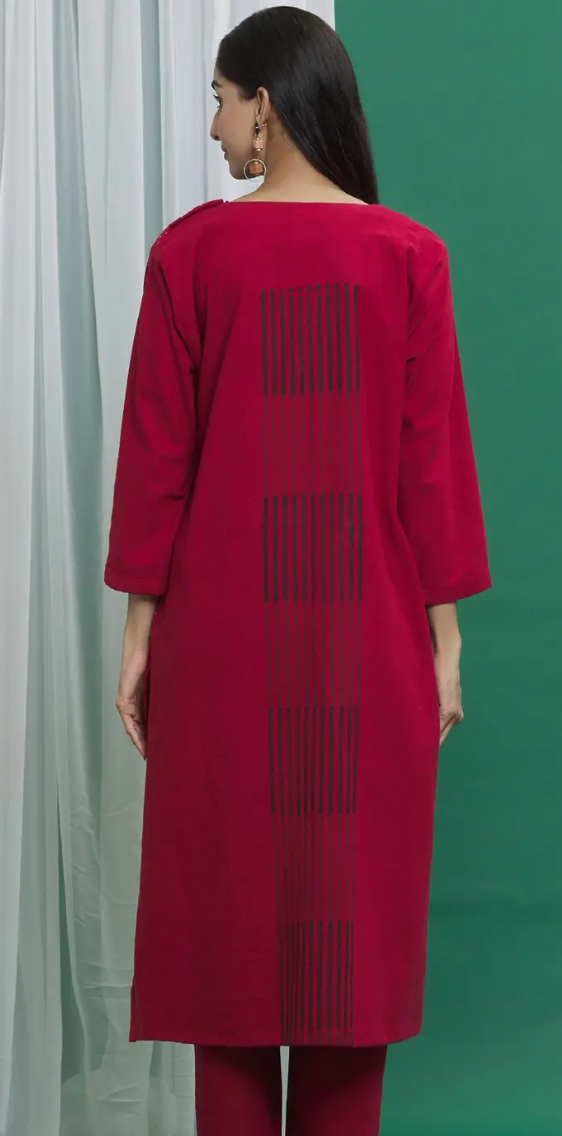 Red Cotton Abstract Print Kurta