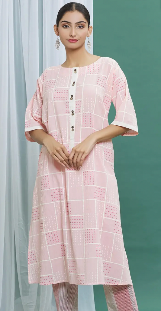 Clove Pink Cotton Hand Block Printed Kurta