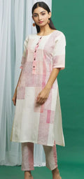 Clove Pink Cotton Round Neck Print Kurta And Pant Set - BANANA labs