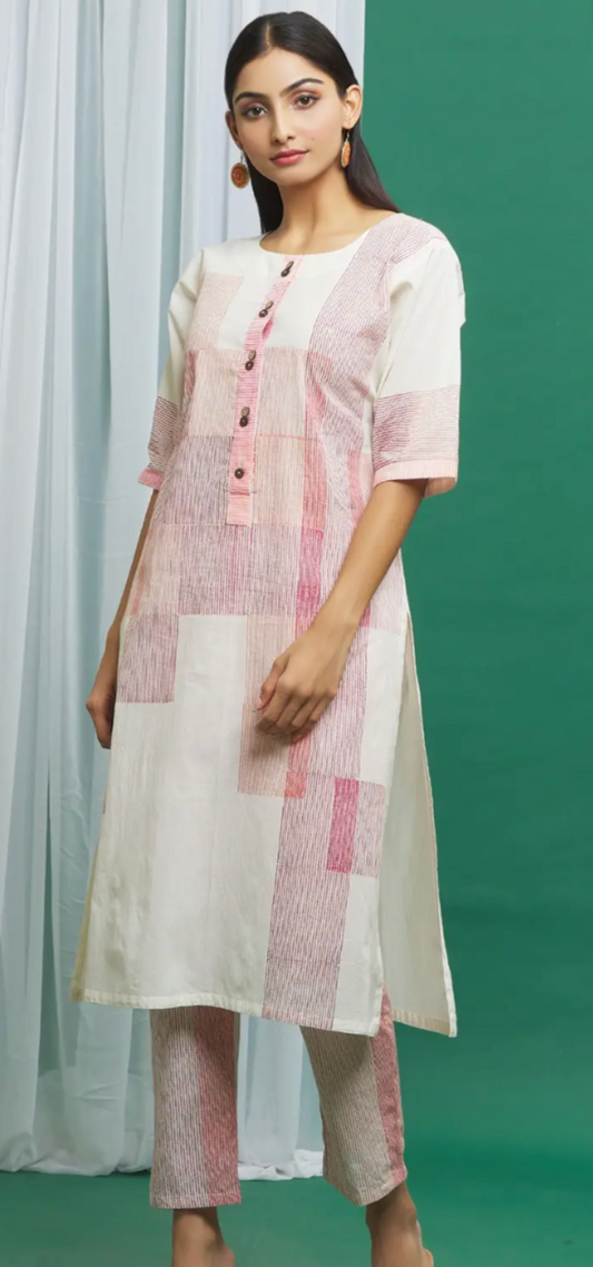 Clove Pink Cotton Round Neck Print Kurta And Pant Set