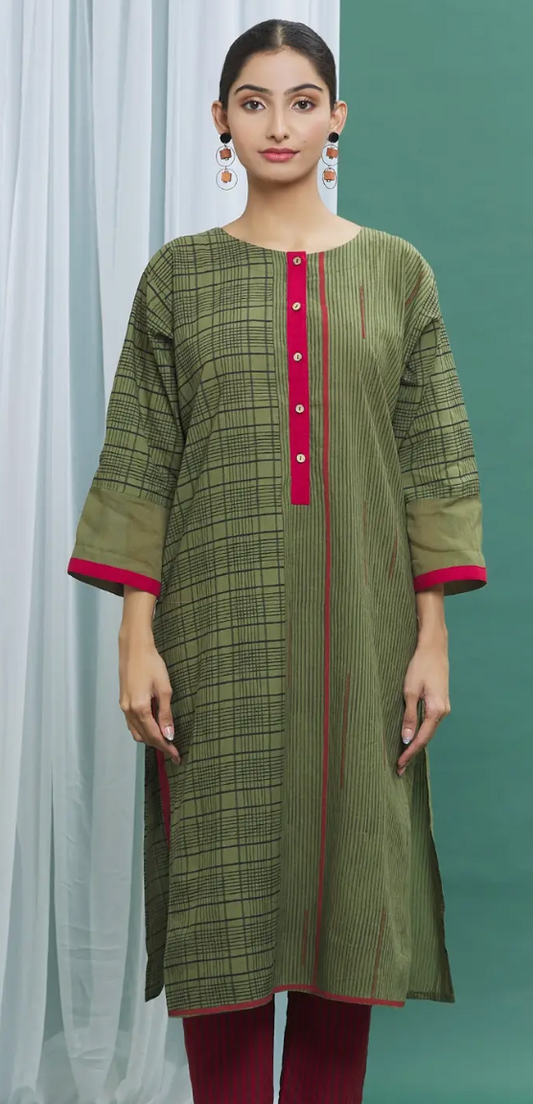 Olive And Maroon kurta with Geometric Print