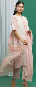 Clove Pink Cotton Hand Block Print Kurta Set (Set of 3) - BANANA labs