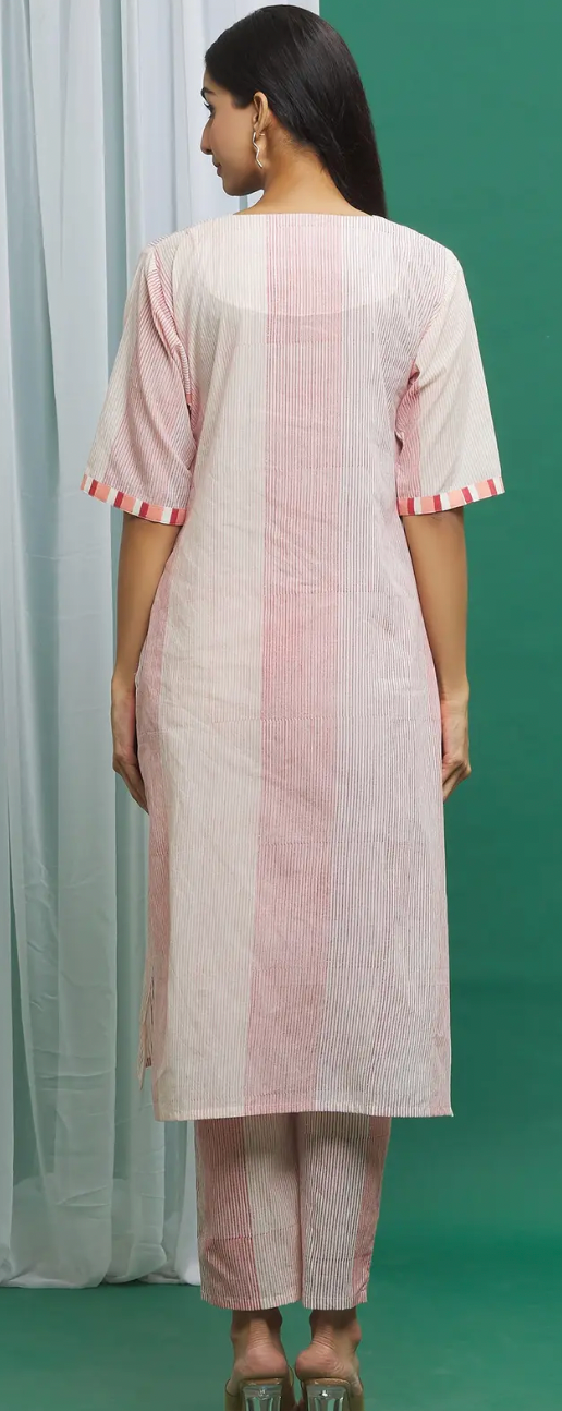 Clove Pink Cotton Hand Block Print Kurta Set (Set of 3)