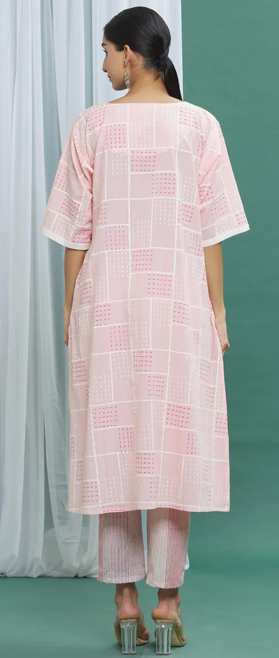 Clove Pink Cotton Hand Printed Kurta Set(Set of 3)