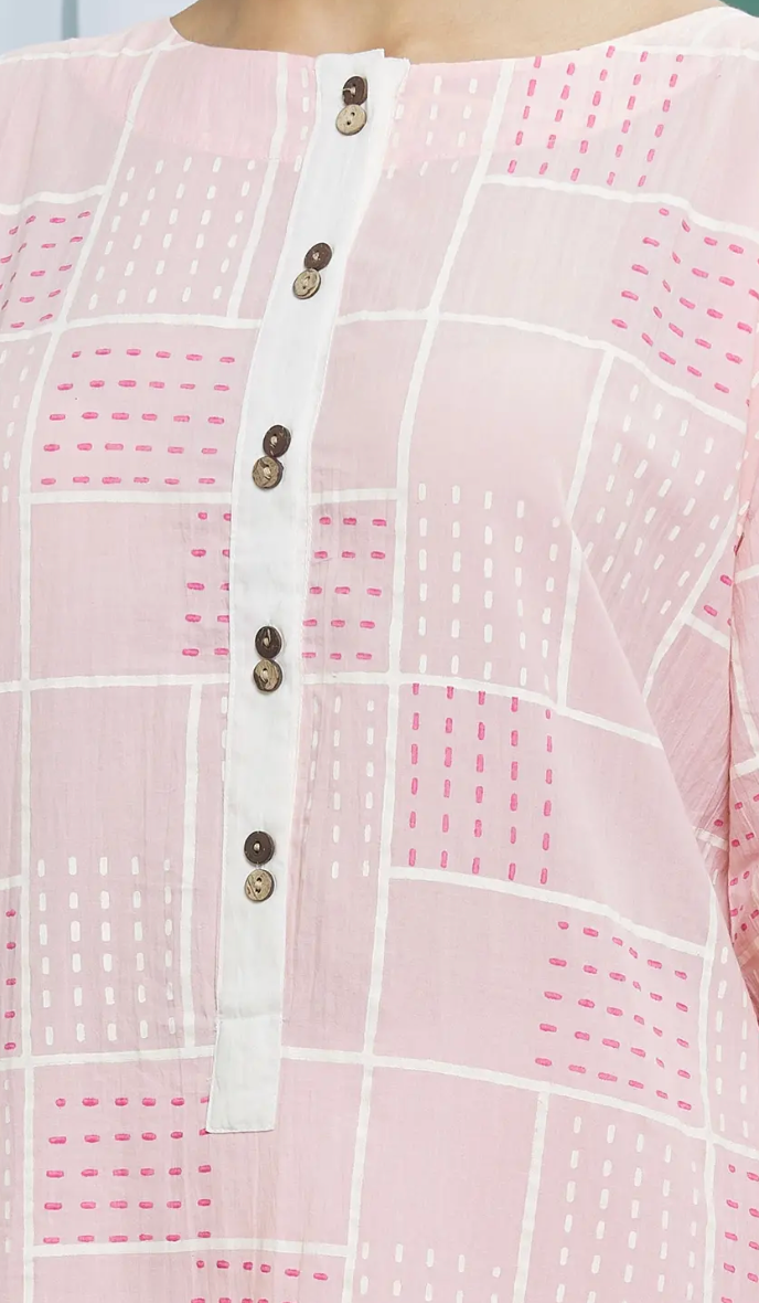 Clove Pink Cotton Hand Printed Kurta Set(Set of 3)