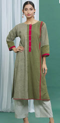 Olive Green Cotton Straight Printed Kurta - BANANA labs