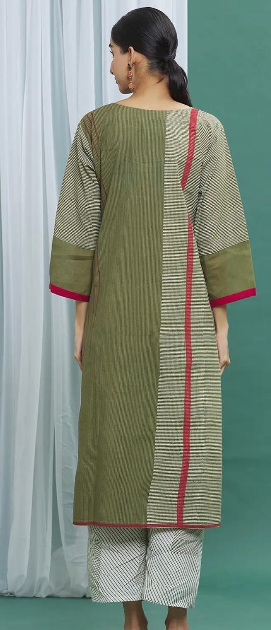 Olive Green Cotton Straight Printed Kurta