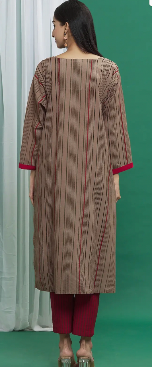 Brown And Maroon Cotton Printed Kurta Set (Set of 3)