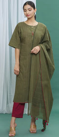 Green Cotton Striped Kurta Set (Set of 3) - BANANA labs