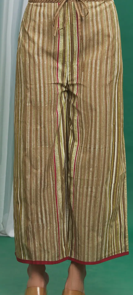 Brown Cotton Checkered Print Kurta Palazzo Set  (Set of 3)