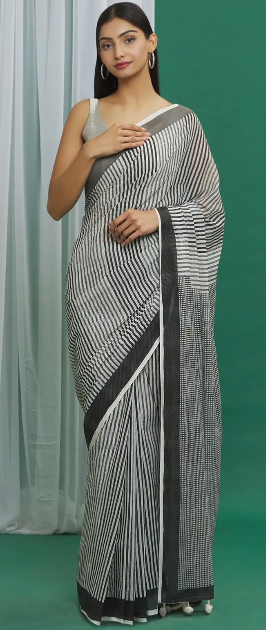 Black Cotton Hand Block Print Handcrafted Saree