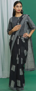 Black Cotton Square Pattern Saree With Crop Top - BANANA labs
