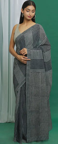 Black Cotton Striped Saree - BANANA labs