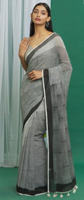 Monochrome Black Cotton Handcrafted Saree - BANANA labs