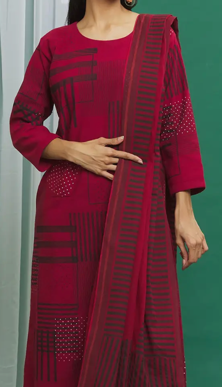 Maroon Cotton Stripe Print Dupatta