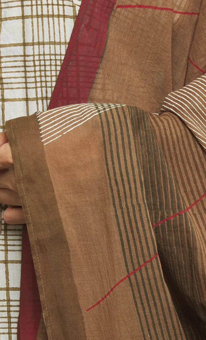 Brown Cotton Printed Dupatta