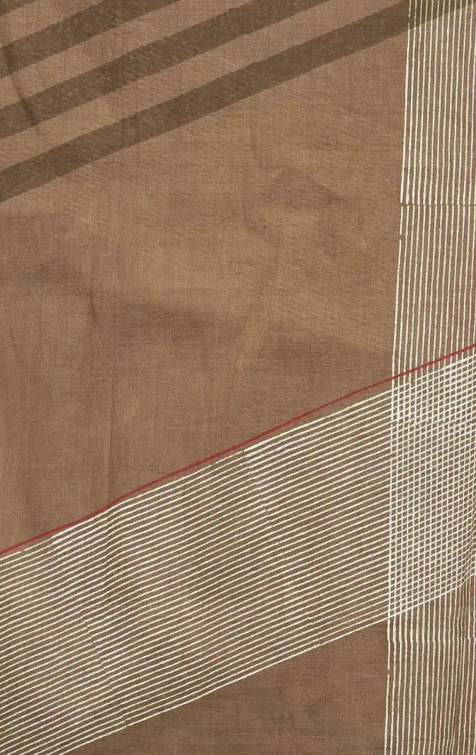 Brown Cotton Printed Dupatta