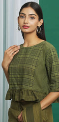 Green Cotton Hand Block Print Crop Top - BANANA labs