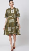 Olive Green Printed Dress - BANANA labs