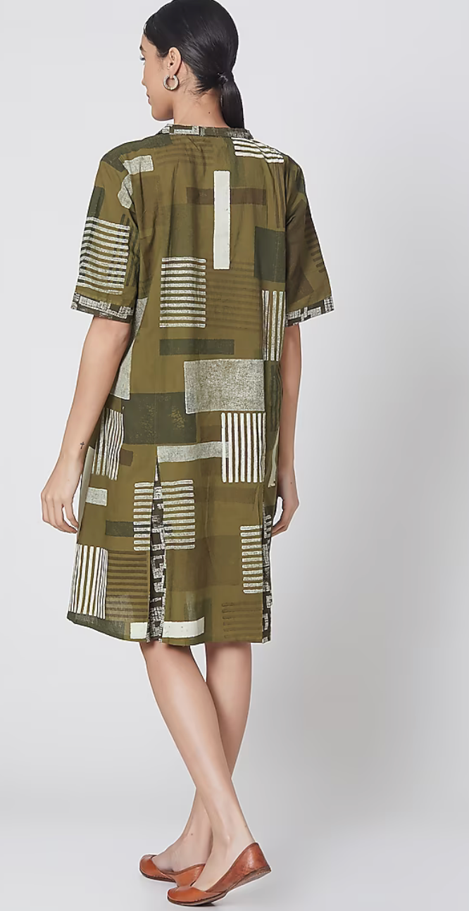 Olive Green Printed Dress