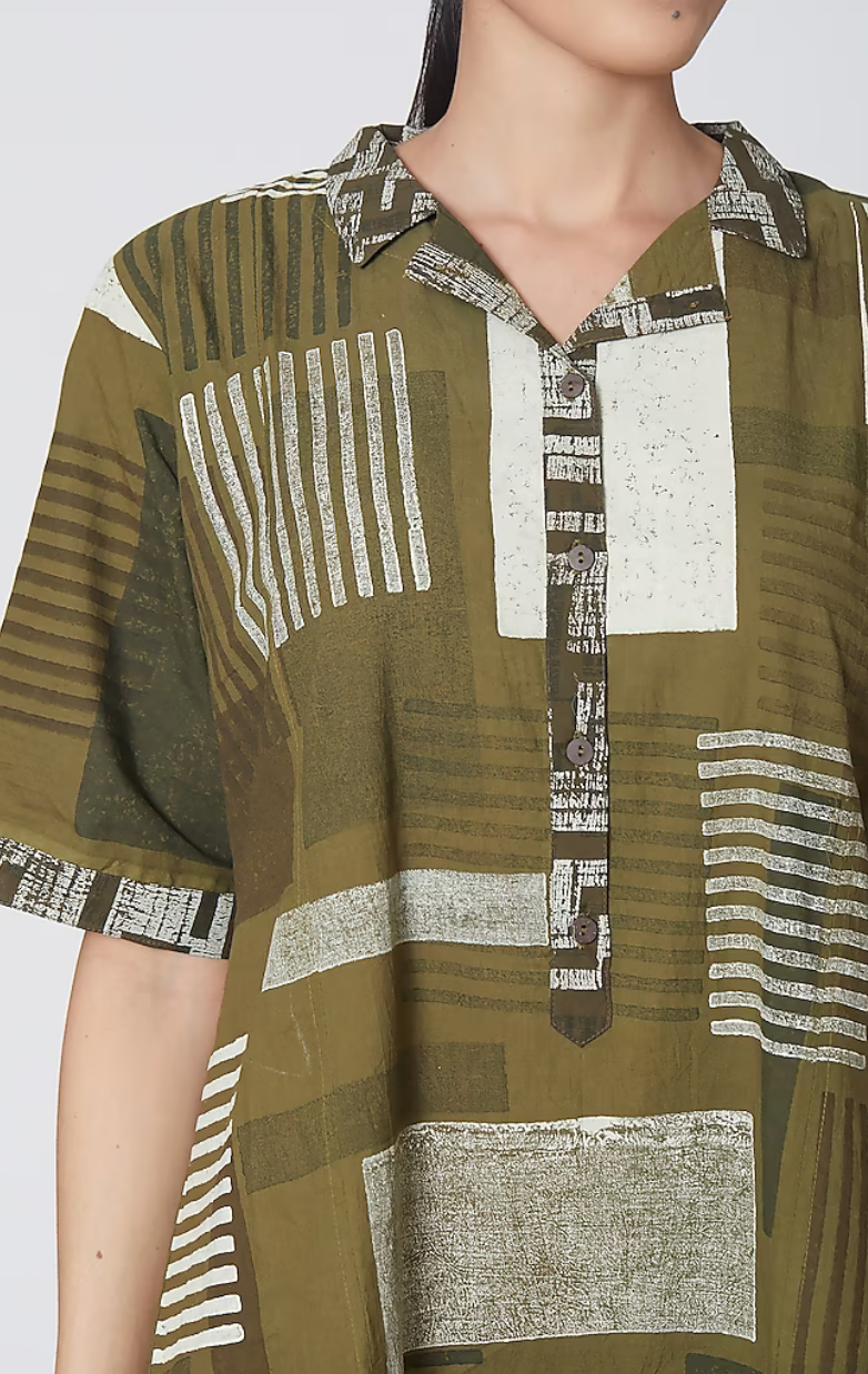 Olive Green Printed Dress