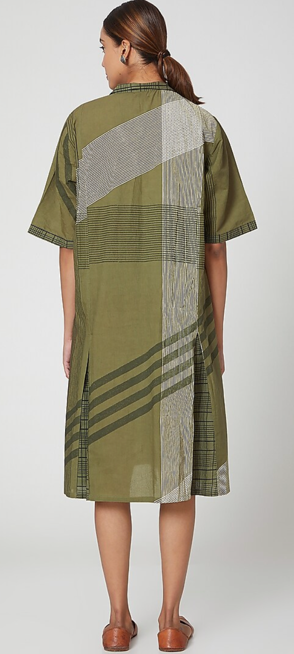 Olive Green Hand Block Printed Dress