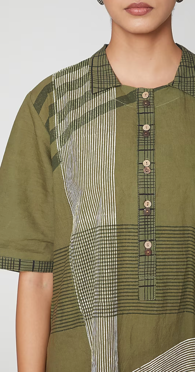 Olive Green Hand Block Printed Dress