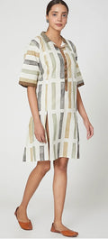 White Cotton Geometric Printed Midi Dress - BANANA labs