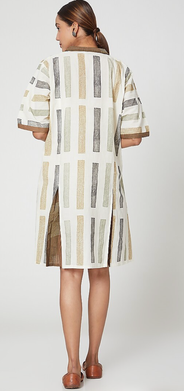 White Cotton Geometric Printed Midi Dress