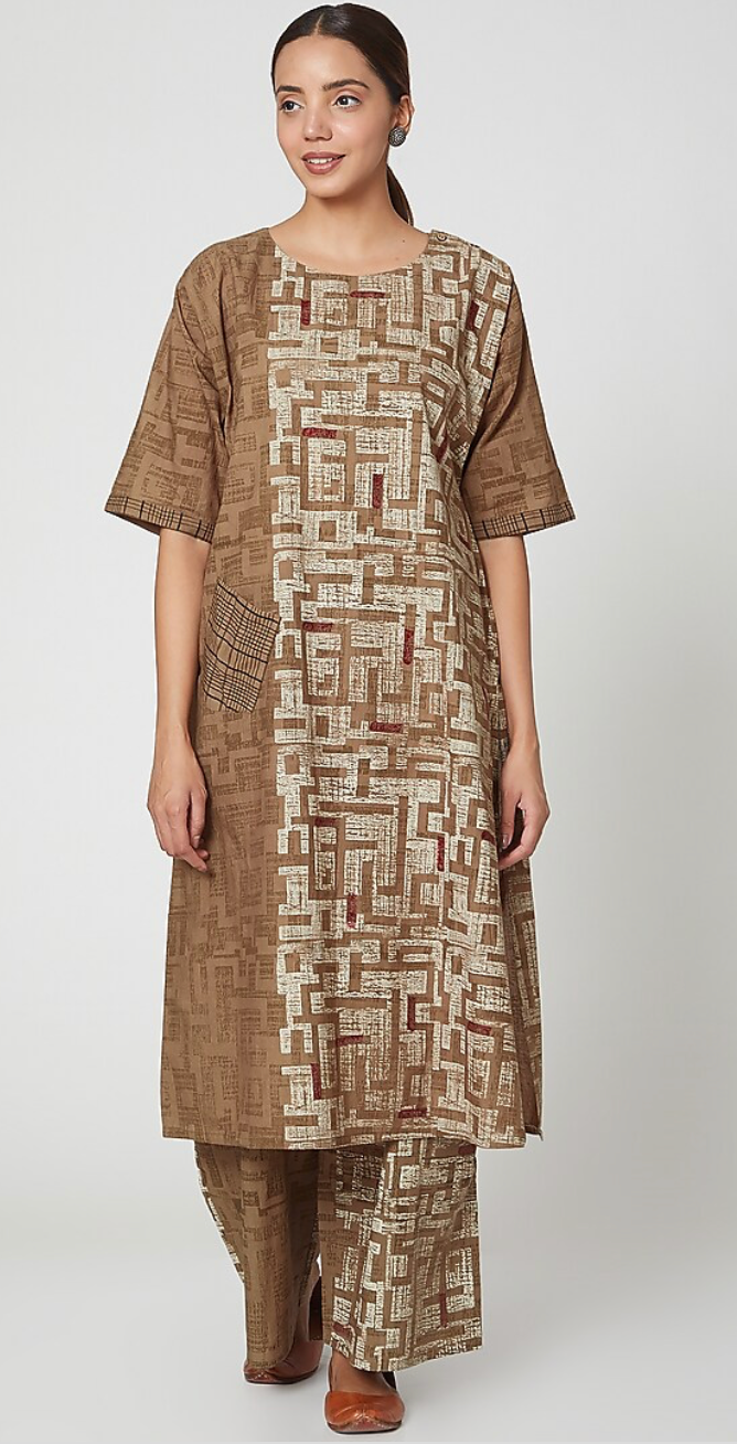 Brown Cotton Printed Palazzo Set [set of 2]