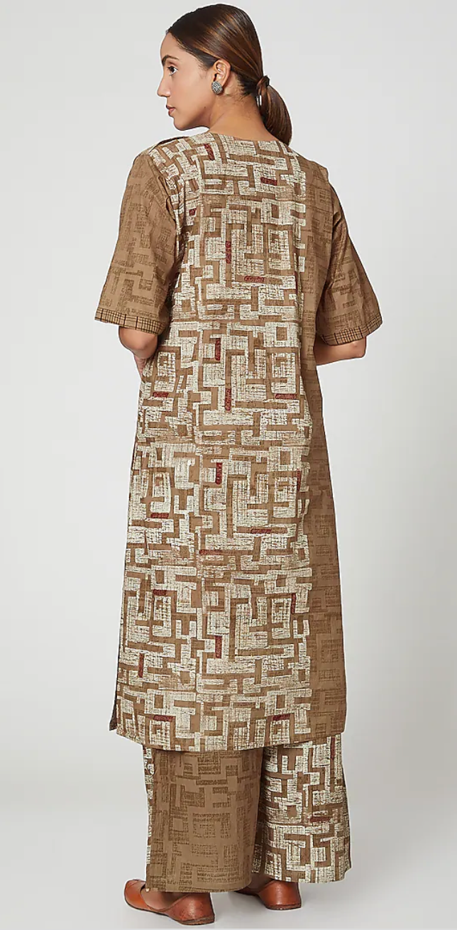Brown Cotton Printed Palazzo Set [set of 2]