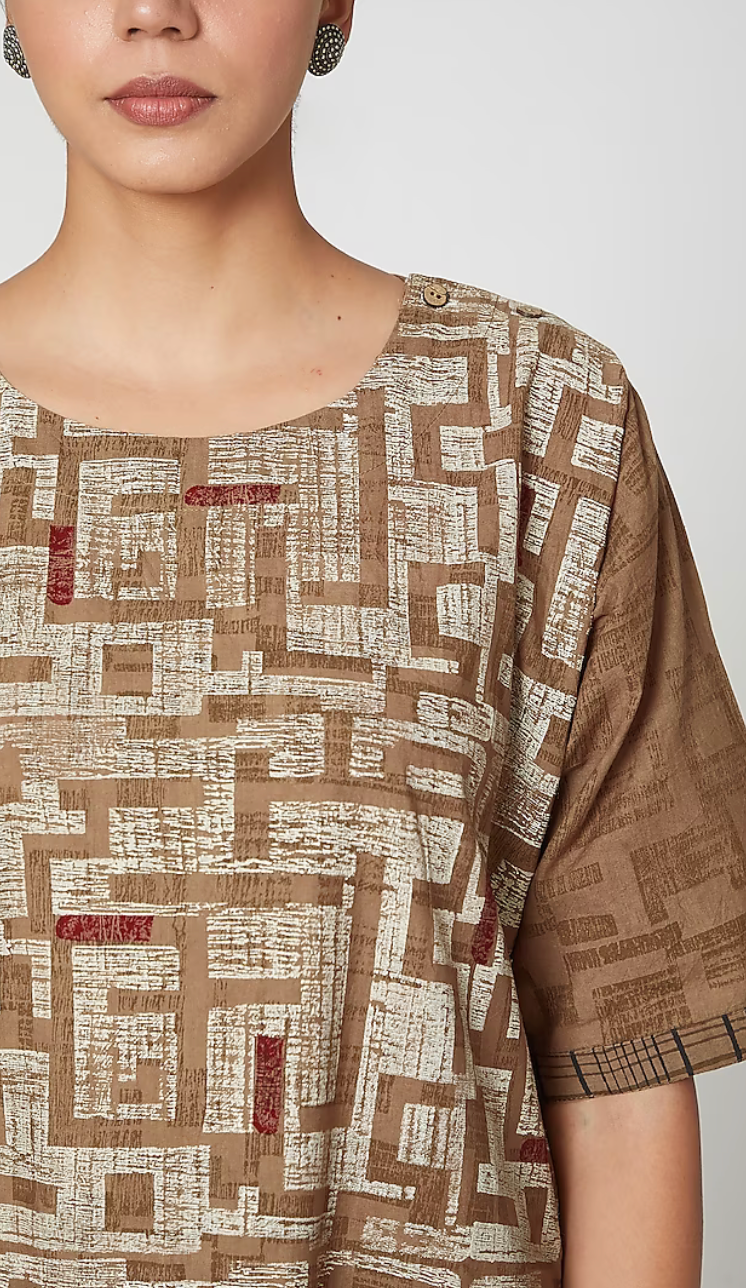 Brown Cotton Printed Palazzo Set [set of 2]