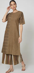 Brown Cotton Check and Stripes Palazzo Set [set of 2] - BANANA labs