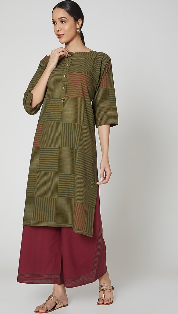 Olive Green Printed Kurta Set [set of 2]