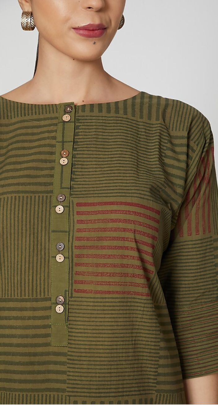 Olive Green Printed Kurta Set [set of 2]