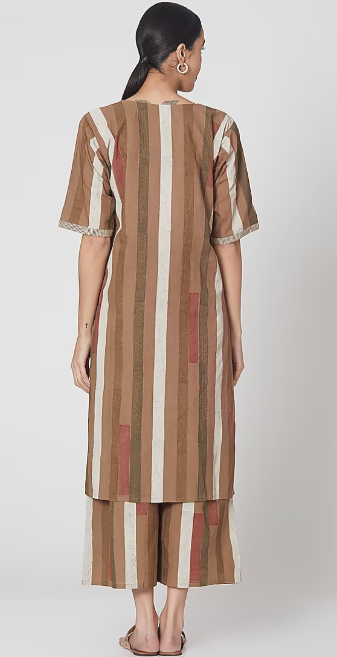 Brown Handblock Printed Kurta Set