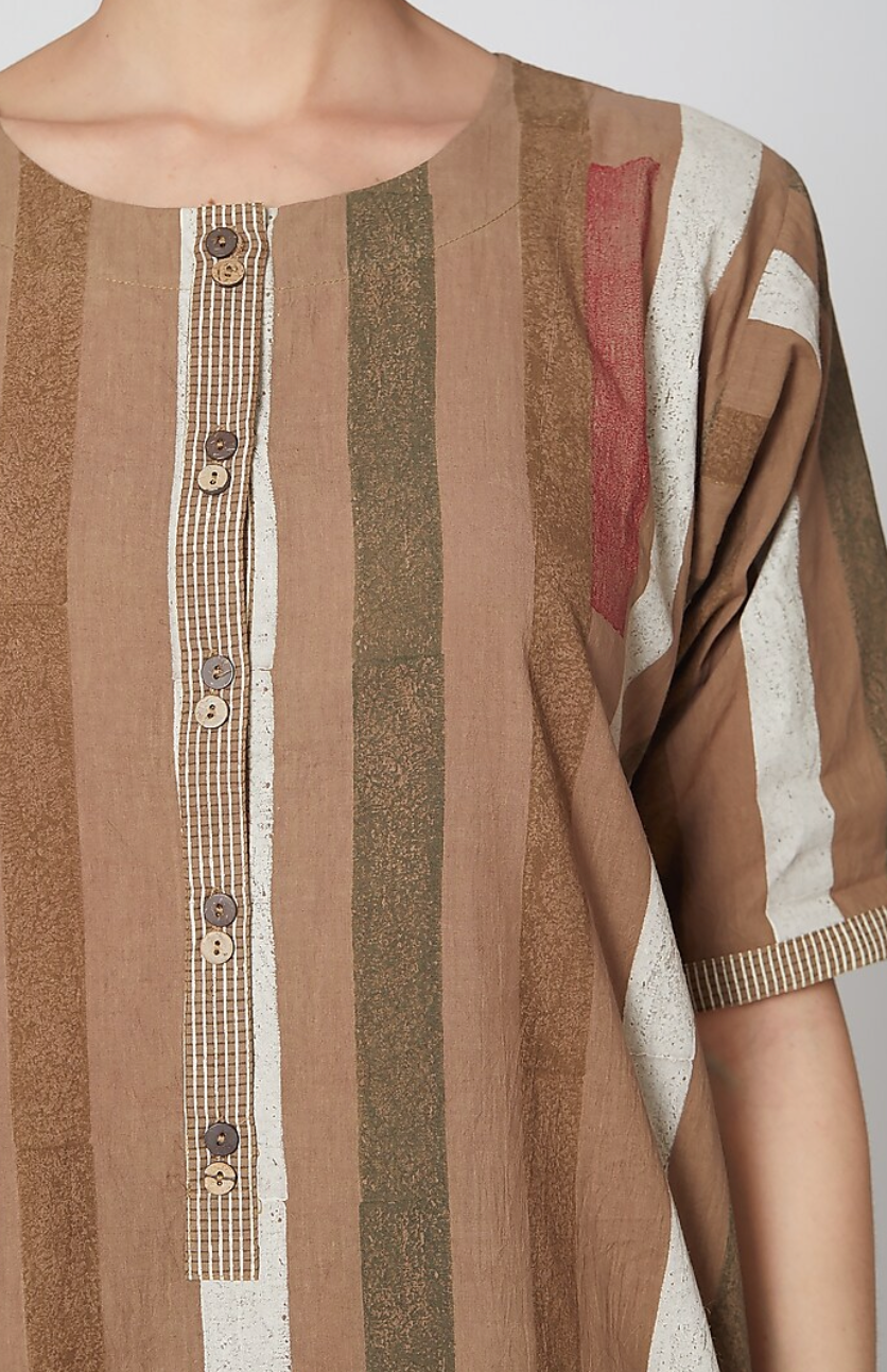 Brown Handblock Printed Kurta Set