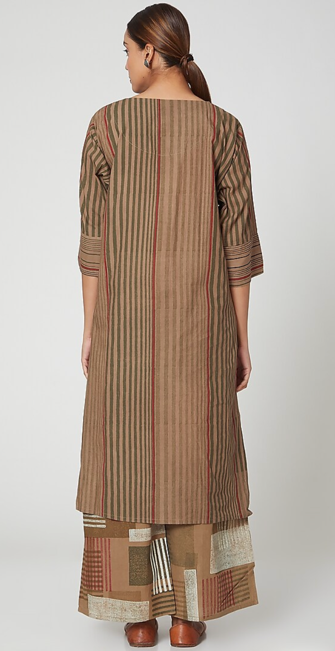 Brown Striped Kurta Set