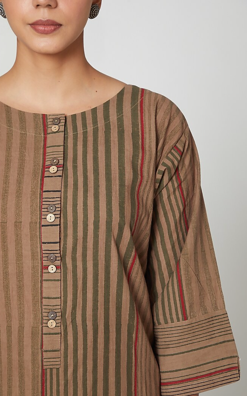 Brown Striped Kurta Set